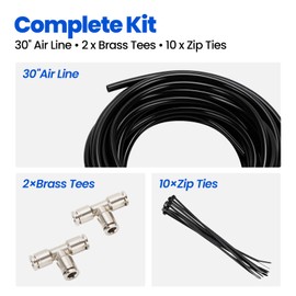 MEASUREMAN 30FT 1/4" Black PU Air Line Hose Kit for Air Bags Suspension, Air Tubing with 2 PCS 1/4" Brass Push to Connect Tee Fittings and 10PCS Nylon Zip Ties