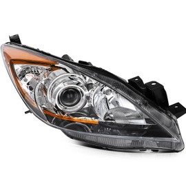 LBRST Headlight Assembly for Mazda 3 2010-2013 for Mazda 3 Sport 2010-2013 Chrome Housing Amber Reflector Clear Lens Driver and Passenger Side Headlamp