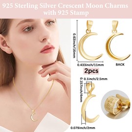 Beebeecraft 1 Box of 2 Golden Moon Pendants 925 Crescent Moon Pendant Made of Sterling Silver 3D Moon Pendant for Pendants Bracelets Necklaces Jewellery Making