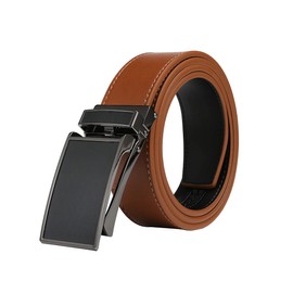 VRLEGEND Men's Automatic Leather Belt, Ratchet Belt without Holes for Business Suit, Size Adjusted, with Gift Box, brown