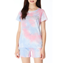 Tebbis Girls Sleepover Matching Pajamas Summer Tie Dye Glitter PJS Set Nighty Size 12