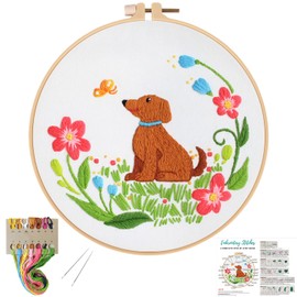 Louise Maelys Dog Embroidery Kits for Beginners with Floral Pattern,Cross Stitch Kit for Adults DIY Needlepoint Kits with Embroidery Instructions