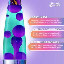 JAMBO 16" Beautiful Lamp- Teal with Purple Wax- Indigo Marble, Relaxing Liquid Light, Night Light Nightlight, Home Decor Living Room Office Bedroom Lamp for Adults Teens Kids, Magma Motion