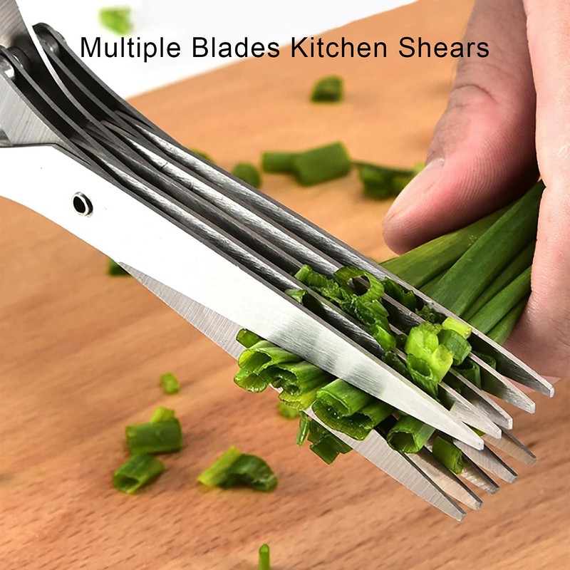 Herb Scissors, Kitchen Shears with 5 Blades and Cover, Multipurpose