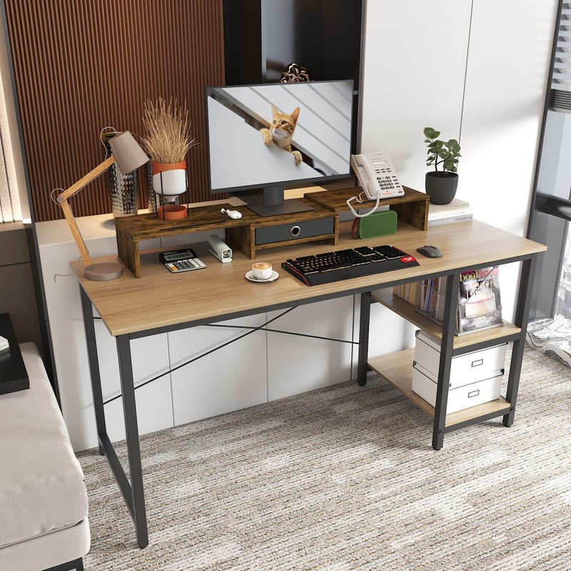 WESTREE Dual Monitor Stand Riser with Drawer, 3 Shelf Computer
