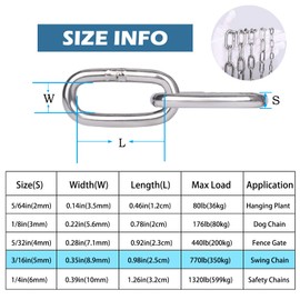 hannger Stainless Steel Chain, 5MM by 1.2M Strong Heavy Duty Chain Link Chain, Tough Metal Chainlink DIY Security Chain for Fence Gate Anti-Theft Shade Sail Camping Clothesline Swing Hanging Chains