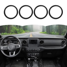 Hoolcar Dashboard Air Conditioner Vent Ring Trim Cover Aluminum Alloy Interior Accessories Compatible with 2018-2023 Jeep Wrangler JL JLU & Gladiator JT, Black, 4PCs