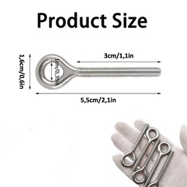 Eye Bolts, Welded Screw Rings for Fixing and Hanging, M4 Long Shaft Stainless Steel Ring Bolts, Pack of 12