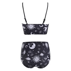 DRESSFO Women's High Waisted Bikini Sets Two Piece Padded Retro Vintage Tummy Control Swimsuit Gothic Bathing Suit