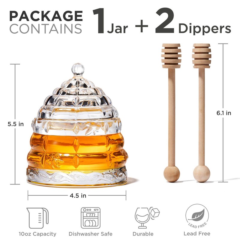 PAULSWAY Honey Dispenser Jar with 2 Dippers – 9 OZ