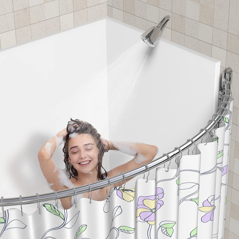 Tlooe Curved Shower Curtain Rod, 45-72 Inches Adjustable Curved Shower