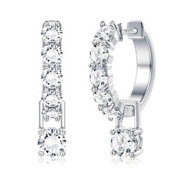 Dochais Earrings 925 Silver Hoop Earrings with Cubic Zirconia, Hoop Earrings Silver 925 Small, Earrings Silver Hoop Earrings with Pendant, Hoop Earrings Hanging, Hypoallergenic Huggie Hoop Earrings