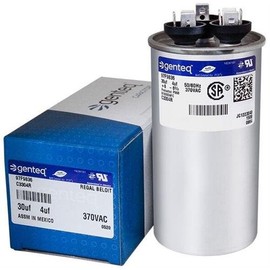 GE - 30 + 4 uF MFD x 370 VAC Genteq Replacement Dual Capacitor Round # C3304R / 97F9836