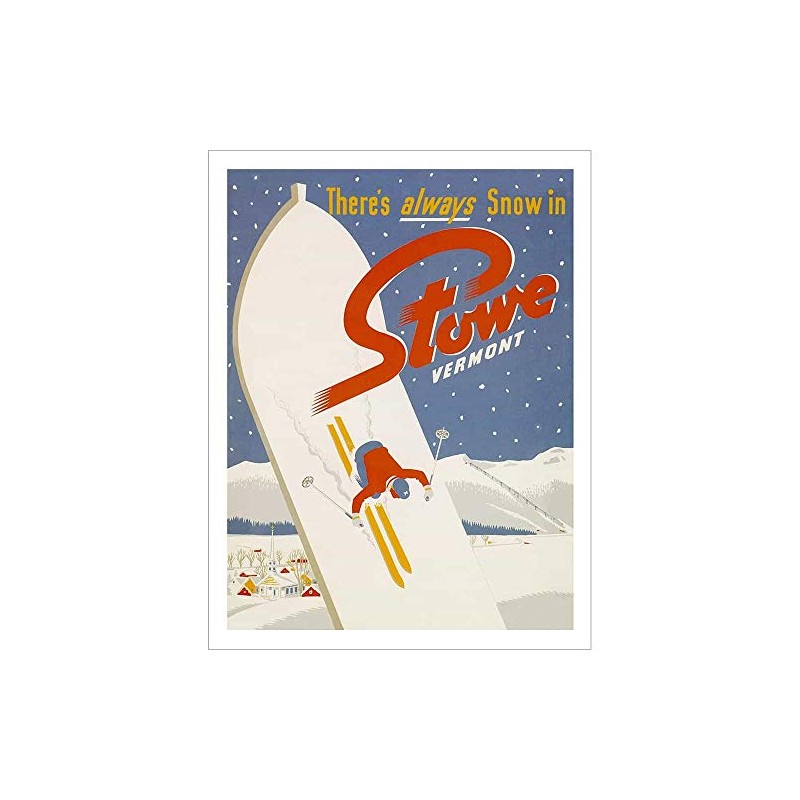 Stowe Vermont Ski Poster - 22 x 28 inches, Comes