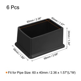 QUARKZMAN Pack of 6 PVC Square Chair Leg Caps, 60 mm x 40 mm OD Black Furniture Feet Pads, Table Foot Covers, Floor Protectors for Patio Table, Cabinet, Bed Furniture