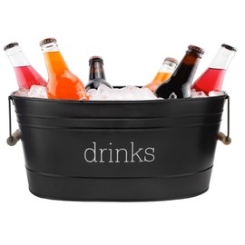 AuldHome Black Enamelware Drinks Tub; Farmhouse Metal Beverage Serving Container