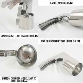 1/2pcs Ice Cream Scooper, Cylindrical Ice Cream Scoop for Sandwiches, Stainless Steel 304 Old Time Ice Cream Scoop with Trigger Release (1Pack)