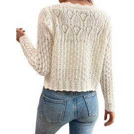 GORGLITTER Strickjacke Damen Leichte Langarm Jacke Vorne Offen Cardigan Herbstjacke Elegant Strickpullover Kurz Übergangsjacke Strickmantel Beige L