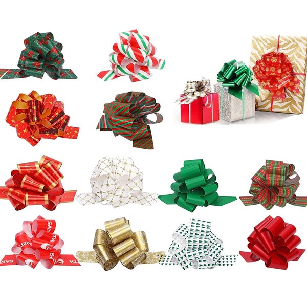 12 PCS Christmas Pull Bows for Gifts, Xmas Wrapping Ribbons
