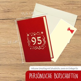 LINPOPUP® Pop-Up Karte 95 Geburtstag, 3D Geburtstagskarte mit Umschlag, Happy Birthday - Gutscheinkarte zum Geburtstag, Geschenk für Frau, Kollegin, Jubiläum, 95 Zahl rot, N374