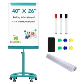 TSJ OFFICE Mobile Whiteboard Magnetic - 40 x 26 Inches Dry Erase Board on Wheel with Stand Flipchart Easel Height Adjustable,Blue