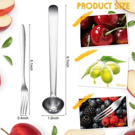 Patelai 2 Pieces Olive Spoon Strainer Stainless Steel Pickle Forks Set Cherry Pick Jar Caper Slotted Spoon and Fork with Drain Hole Jar Serving Tools for Onion