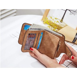 KELEEL Ladies Wallet Women Leather Clutch Purse Credit Card Coin Holder Bifold, Short Brown, 7.68 x 1.18 x 3.94 inch, Classic