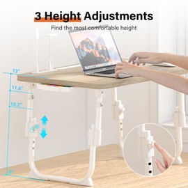 DECOSIS Laptop Desk for Bed Height Adjustable, Lap Bed Table with USB/Storage Drawer/Cup Holder/Tablet Stand/Book Shelf, Foldable Breakfast Tray Portable for Reading Writing, Sofa & Floor, Glacier