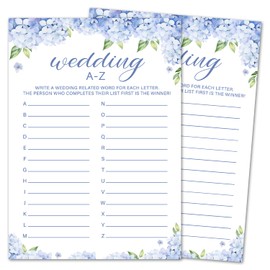 oayGnay Bridal Shower Games, Wedding A-Z, Blue Hydrangea Wedding Game Cards, Bridal Shower Games 25 Guests for Engagement Party, Minimalist Engagement Party Supplies (5"x7") -16