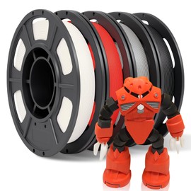 YOUSU PLA 4 * 250g 3D Printer Filament Bundle 1.75mm, Print with Most FDM 3D Printers, 1kg (2.2lbs), 4 Pack 250g Spool, Accuracy +/- 0.02mm，Black+White+Grey+Red