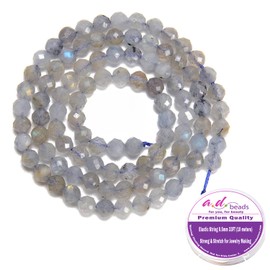 AD Beads Natural Gemstone Diamond-Cut Micro-Faceted Round Baby-Size Tiny 4mm Small Round for DIY Necklace Jewelry Making Beads (Labradorite)