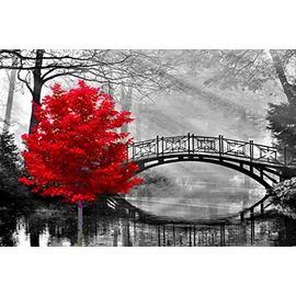 najiaxiaowu Adult Puzzle Classic Jigsaw Puzzle 1000 Pieces Wooden Puzzle DIY Black and White Bridge and Red Tree Modern Home Decor Intellectual Game Wall Art Unique Gift 75x50cm