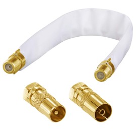 hb-digital 1x SAT Window Feed-Through Flat Flexible Gold-Plated Contacts White HQ Doors Window + Adapter Set: F Plug to IEC Antenna Plug (Male) & IEC Antenna Socket (Female) - Gold-Plated