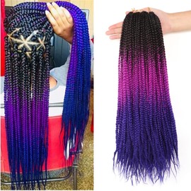 7Packs/Lot Box Braids Crochet Hair Extensions Pre looped Crochet Hair Crochet Braids Box Braid Crochet Hair Crochet Braids Hair for Black Women (14Inch(Pack of 7), #1B-puople-blue)