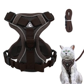 Grantop Adjustable Cat Harness, Escape-Proof Cat Harness with Lead Set, Soft Harness for Cats, Kittens, Dogs, Puppies, Brown, S