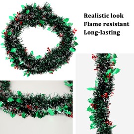 DONGZHI 10m Green Christmas Tinsel Garland with Star for Christmas Tree Decorations (Green)
