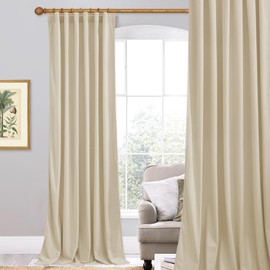 StangH Beige Curtains 96 inches Long for Living Room, Soft Velvet Room Darkening Privacy Drapes Elegant Home Decoration for Sliding Door Bedroom, W52 x L96 inches, 1 Panel