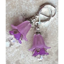 handcrafted by BeJay LAVENDER & VIOLET Acrylic FLOWER Rose Pink Crystal earring SP LEVER BACK XX