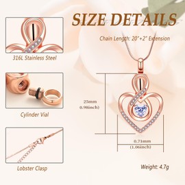 Minicremation Urn Necklace Urn Pendant for Women Birthstone Locket Keepsake Pendant Infinity Heart Locket Ash Holder for Human/Pet, Stainless Steel, No Gemstone