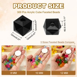 PATIKIL 12mm Acrylic Cube Faceted Beads, 100 Pcs Square Diamond Beads Loose Spacer Beads for Jewelry Making Bracelet Necklace Earrings Wind Chimes Craft, Black