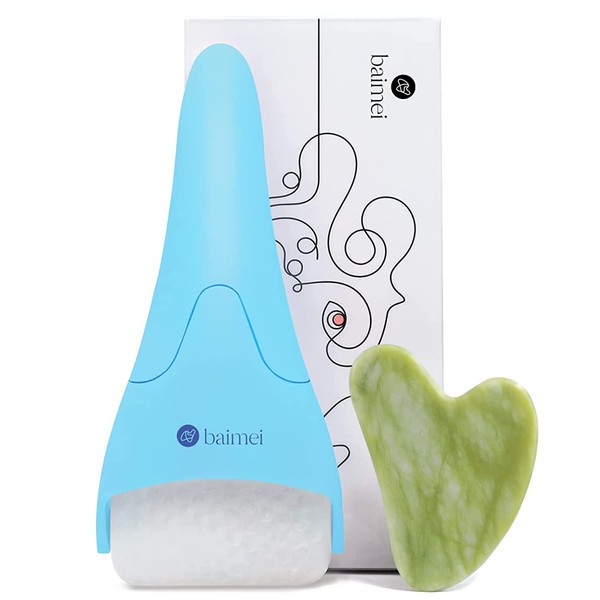 BAIMEI Ice Roller and Gua Sha Facial Tools, Ice Roller for Face Reduces Puffiness - Green