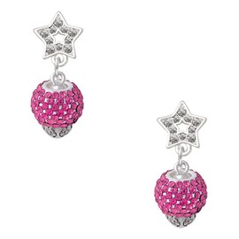 Delight Jewelry Silvertone Hot Pink Crystal Sparkle Spinner Silver-tone Dream Big Star Post Earrings
