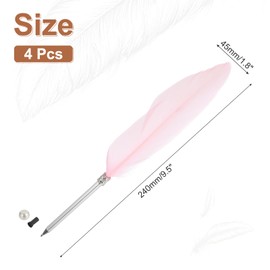 PATIKIL 4 Pcs Feather Ballpoint Pen, Fluffy Vintage Ink Quill Pen Refined Plated Rod Quill Pen for Calligraphy Writing Signature Guest Wedding Gift, Pink