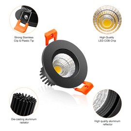 2Inch LED Recessed Ceiling Light, 3W Dimmable LED Downlight, Natural White 4000K, 60 Beam Angle COB Recessed Lights with Driver, 25W Halogen Bulbs Equivalent for Ceiling Lighting, Black 6Pack