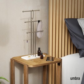 Umbra Trigem Hanging Jewelry Organizer Tiered Tabletop Free Standing Necklace Holder Display, White/Nickel