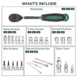 Dawot 151pcs Socket and Drive Tool Set 1/2" 1/4" 3/8" Mechanics Tools Kit Sockets Set Metric Drive Socket Set, Drive Sizes with Plastic Toolbox