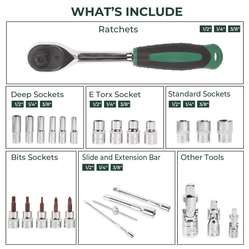 Dawot 151pcs Socket and Drive Tool Set 1/2" 1/4" 3/8"