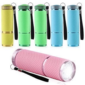BNGXR Mini Torch, 6 Pieces 9 LED Aluminium Small Coloured Hand Lamp, Waterproof Torch Set Children, Portable Torch for Camping, Hiking, Climbing and Emergencies