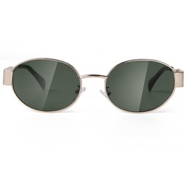 piscm Trendy Oval Sunglasses for Women Men,Fashion Retro 90s Metal Frame Sun Glasses Y2K Shades(Gold/Green)