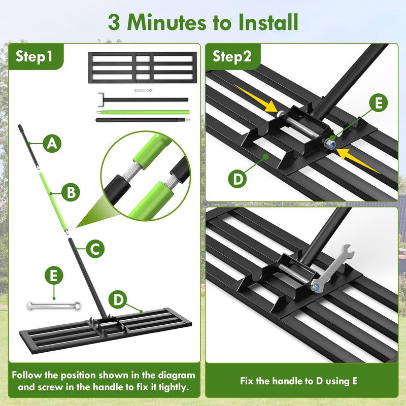 Seeutek Lawn Leveling Rake, 45” x 10” Lawn Leveler with
